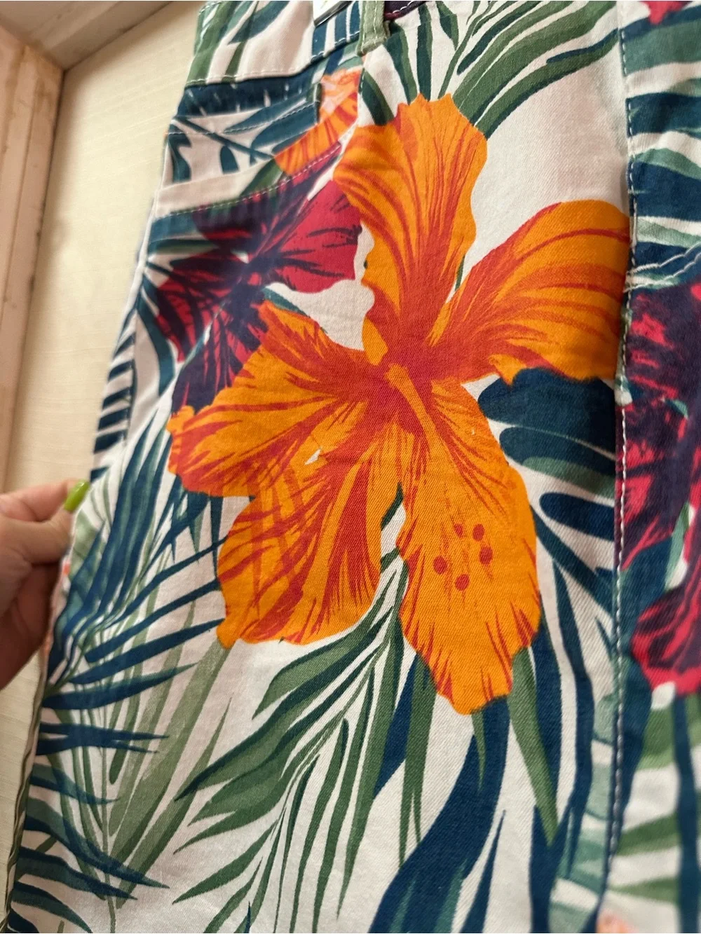 Blue Identity Tropical Floral Stretch Mini Skirt Cotton Blend Size 12/32 Boho - Picture 3 of 7